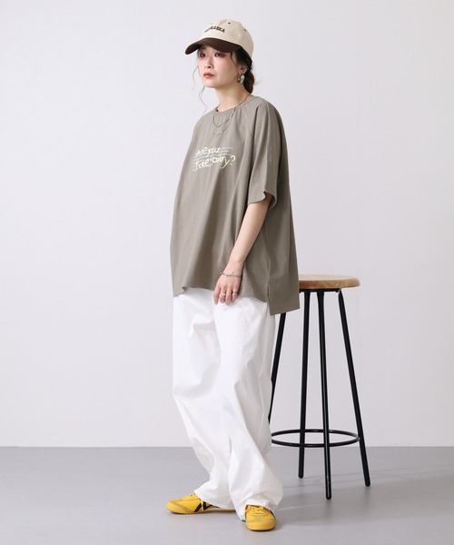 Arinomama（アリノママ）の「16s空紡糸天竺 220g/㎡ ゆるフォントTシャツ 半袖（Tシャツ/カットソー・レディース・カーキ/オフホワイト/ブラック/杢グレー・FREE）」の5枚目の写真