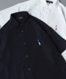 Cat & Heart Embroidery Shirt/猫&ハート ワンポイント刺繍 ビッグシルエット 半袖シャツ