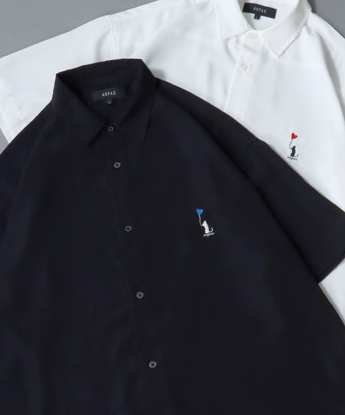 SITRY(シトリー)の「Cat & Heart Embroidery Shirt/猫&ハート ワンポイント刺繍 ビッグシルエット 半袖シャツ(シャツ/ブラウス・メンズ・ブラック/ホワイト/ホワイト系その他2/ホワイト系その他3/ブラック系その他2/ブラック系その他3/ホワイト系その他/ブラック系その他・M/L)」の6枚目の写真