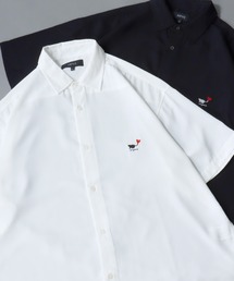Cat & Heart Embroidery Shirt/猫&ハート ワンポイント刺繍 ビッグシルエット 半袖シャツ