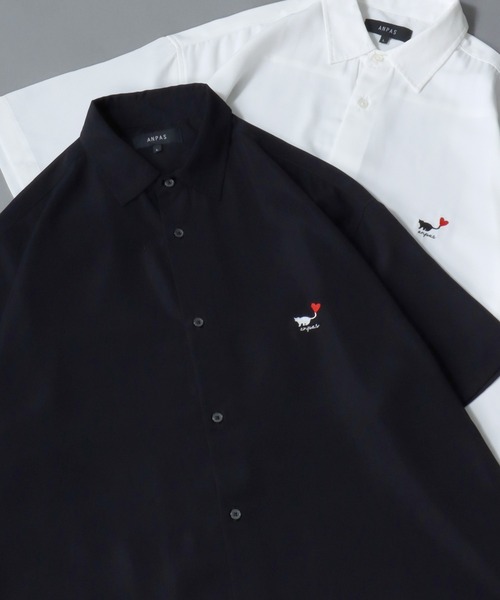 SITRY(シトリー)の「Cat & Heart Embroidery Shirt/猫&ハート ワンポイント刺繍 ビッグシルエット 半袖シャツ(シャツ/ブラウス・メンズ・ブラック/ホワイト/ホワイト系その他2/ホワイト系その他3/ブラック系その他2/ブラック系その他3/ホワイト系その他/ブラック系その他・M/L)」の7枚目の写真