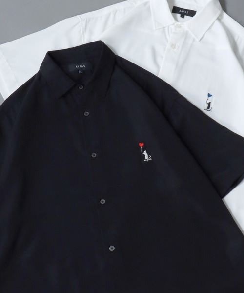 SITRY(シトリー)の「Cat & Heart Embroidery Shirt/猫&ハート ワンポイント刺繍 ビッグシルエット 半袖シャツ(シャツ/ブラウス・メンズ・ブラック/ホワイト/ホワイト系その他2/ホワイト系その他3/ブラック系その他2/ブラック系その他3/ホワイト系その他/ブラック系その他・M/L)」の5枚目の写真