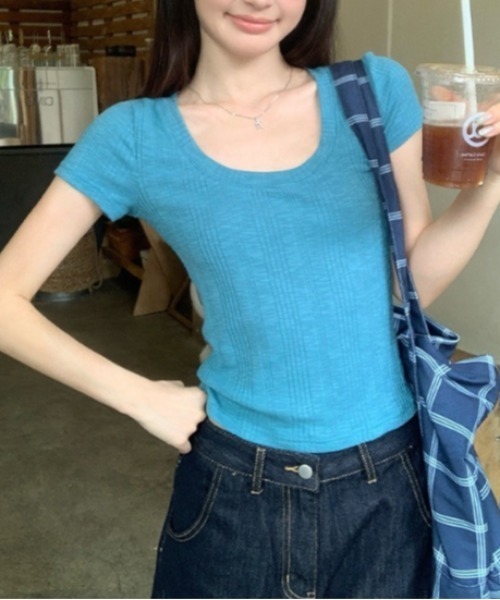Vipoa（ヴィポア）の「U-neck slim tee（Tシャツ/カットソー・レディース・ホワイト/ブルー/レッド/オレンジ・FREE）」の14枚目の写真