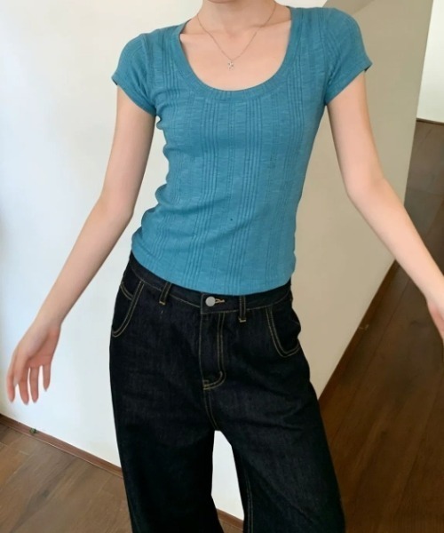 Vipoa（ヴィポア）の「U-neck slim tee（Tシャツ/カットソー・レディース・ホワイト/ブルー/レッド/オレンジ・FREE）」の18枚目の写真