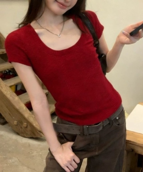 Vipoa（ヴィポア）の「U-neck slim tee（Tシャツ/カットソー・レディース・ホワイト/ブルー/レッド/オレンジ・FREE）」の22枚目の写真
