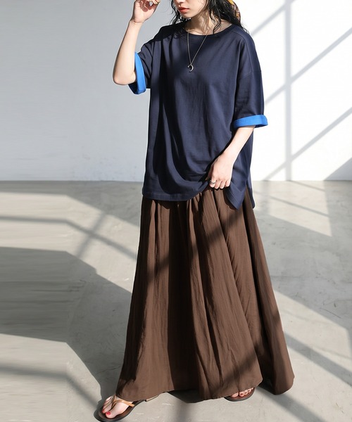 antiqua(アンティカ)の「コーデセット レディース Tシャツ スカート(Tシャツ/カットソー・レディース・ホワイト/ブラック/ダークグレー/ネイビー・ONESIZE)」の2枚目の写真