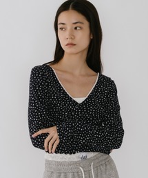 小花柄切替ロングスリーブトップス