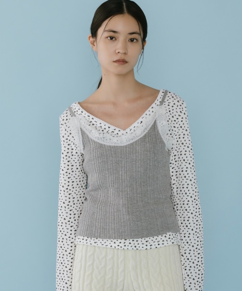 duei(デュイ)の「小花柄切替ロングスリーブトップス(Tシャツ/カットソー・レディース・ネイビー/ホワイト・FREE)」の7枚目の写真
