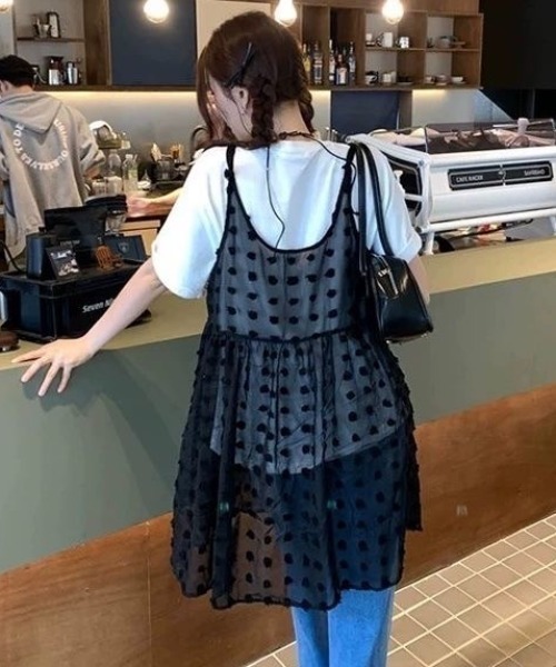 gossip!ロサンゼルス(ゴシップロサンゼルス)の「花柄ジャガードチュールキャミソールオーバーチュニック(チュニック・レディース・ブラック・M)」の4枚目の写真