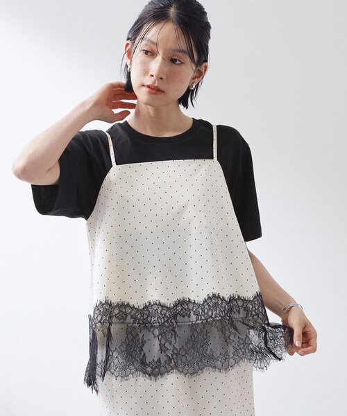 THE SHOP TK (ザ ショップ ティーケー )の「【セットアップ可】ドット柄 レース切替キャミソール(タンクトップ・レディース・ブラック系/アイボリー系・13/12)」の10枚目の写真
