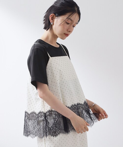 THE SHOP TK (ザ ショップ ティーケー )の「【セットアップ可】ドット柄 レース切替キャミソール(タンクトップ・レディース・ブラック系/アイボリー系・13/12)」の11枚目の写真