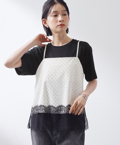 THE SHOP TK (ザ ショップ ティーケー )の「【セットアップ可】ドット柄 レース切替キャミソール(タンクトップ・レディース・ブラック系/アイボリー系・13/12)」の13枚目の写真