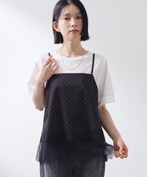 THE SHOP TK (ザ ショップ ティーケー )の「【セットアップ可】ドット柄 レース切替キャミソール(タンクトップ・レディース・ブラック系/アイボリー系・13/12)」の19枚目の写真