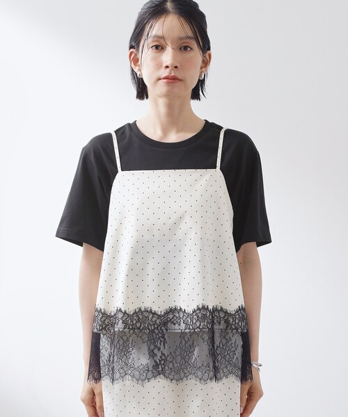 THE SHOP TK (ザ ショップ ティーケー )の「【セットアップ可】ドット柄 レース切替キャミソール(タンクトップ・レディース・ブラック系/アイボリー系・13/12)」の3枚目の写真