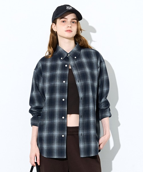 coca（coca）（コカ）の「リユースポリエステルチェック長袖シャツ（シャツ/ブラウス・メンズ・グリーン/ブラック/ベージュ/ネイビー・L/M/XL）」の4枚目の写真