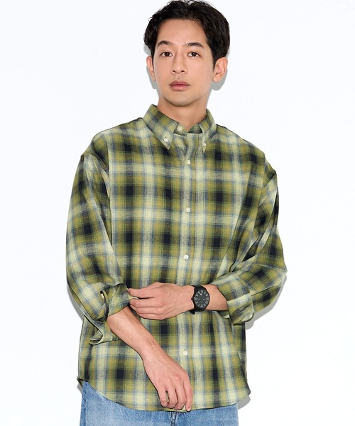 coca（coca）（コカ）の「リユースポリエステルチェック長袖シャツ（シャツ/ブラウス・メンズ・グリーン/ブラック/ベージュ/ネイビー・L/M/XL）」の3枚目の写真
