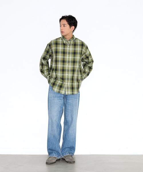 coca（coca）（コカ）の「リユースポリエステルチェック長袖シャツ（シャツ/ブラウス・メンズ・グリーン/ブラック/ベージュ/ネイビー・L/M/XL）」の12枚目の写真