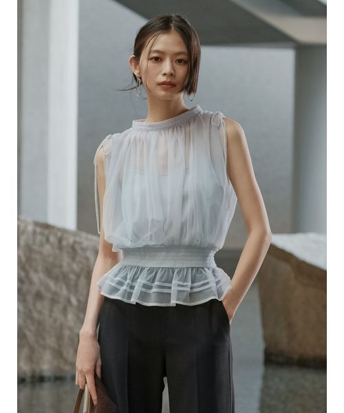 FRAY I.D(フレイアイディー)の「2wayチュールドッキングカットソー(Tシャツ/カットソー・レディース・アイボリー/ライトブルー/ブラック・F)」の10枚目の写真