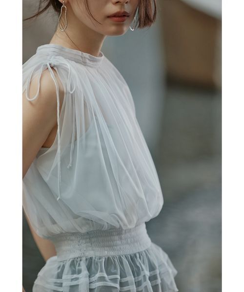 FRAY I.D(フレイアイディー)の「2wayチュールドッキングカットソー(Tシャツ/カットソー・レディース・アイボリー/ライトブルー/ブラック・F)」の12枚目の写真