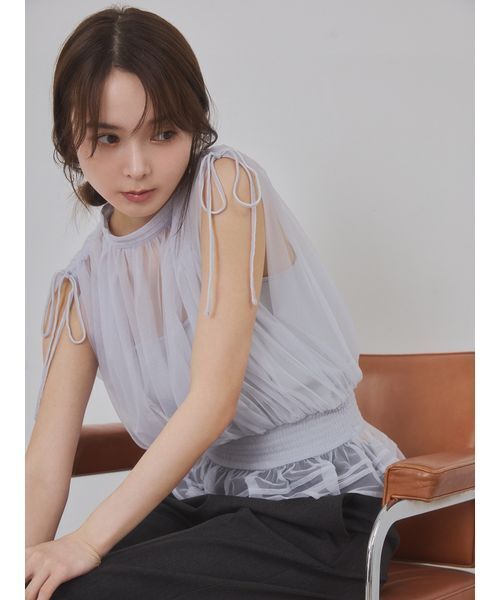 FRAY I.D(フレイアイディー)の「2wayチュールドッキングカットソー(Tシャツ/カットソー・レディース・アイボリー/ライトブルー/ブラック・F)」の14枚目の写真