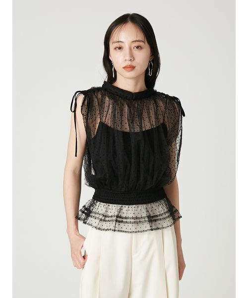 FRAY I.D(フレイアイディー)の「2wayチュールドッキングカットソー(Tシャツ/カットソー・レディース・アイボリー/ライトブルー/ブラック・F)」の15枚目の写真