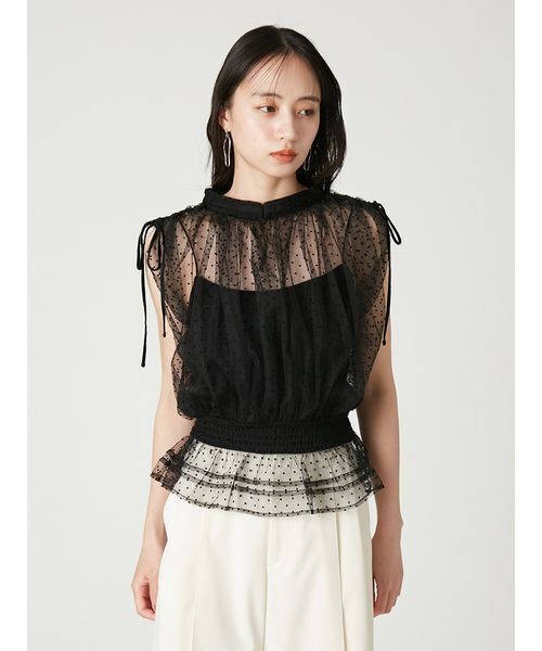 FRAY I.D(フレイアイディー)の「2wayチュールドッキングカットソー(Tシャツ/カットソー・レディース・アイボリー/ライトブルー/ブラック・F)」の3枚目の写真