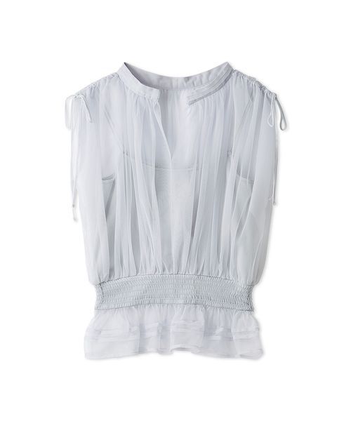 FRAY I.D(フレイアイディー)の「2wayチュールドッキングカットソー(Tシャツ/カットソー・レディース・アイボリー/ライトブルー/ブラック・F)」の4枚目の写真