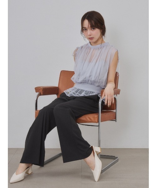 FRAY I.D(フレイアイディー)の「2wayチュールドッキングカットソー(Tシャツ/カットソー・レディース・アイボリー/ライトブルー/ブラック・F)」の6枚目の写真