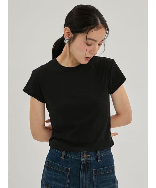 Mila Owen(ミラオーウェン)の「強撚シアーフライスちびTシャツ(Tシャツ/カットソー・レディース・グレー/ブラック/ベージュ/ホワイト・F)」の3枚目の写真