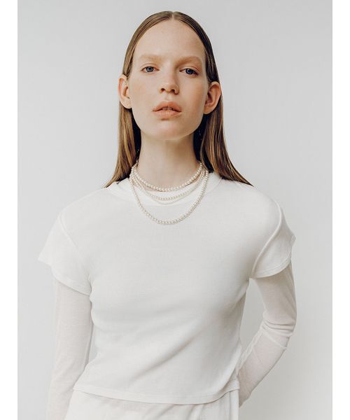 Mila Owen(ミラオーウェン)の「強撚シアーフライスちびTシャツ(Tシャツ/カットソー・レディース・グレー/ブラック/ベージュ/ホワイト・F)」の18枚目の写真