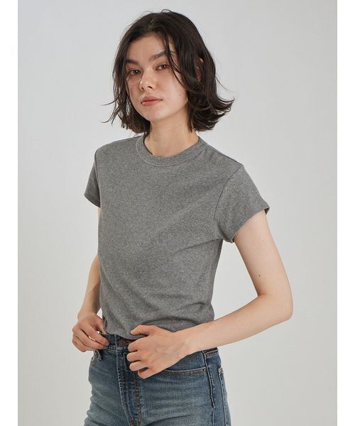 Mila Owen(ミラオーウェン)の「強撚シアーフライスちびTシャツ(Tシャツ/カットソー・レディース・グレー/ブラック/ベージュ/ホワイト・F)」の11枚目の写真