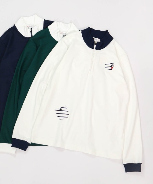 Picone CLUB(ピッコーネクラブ)の「配色ハーフジッププルオーバー(その他トップス・レディース・グリーン/ネイビー/ホワイト・13号/11号/9号)」の2枚目の写真