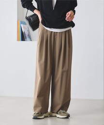 毛ポリエステルブレンド ワイドタックパンツ 防シワ ウォッシャブル