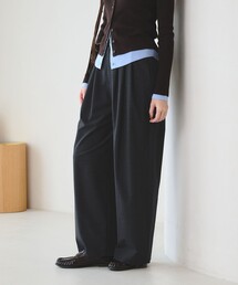 毛ポリエステルブレンド ワイドタックパンツ 防シワ ウォッシャブル