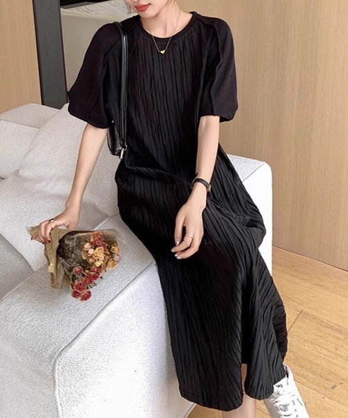 VIBGYOR(ヴィブジョー)の「FReePLACe/ゆったりストレートワンピース X12896(ワンピース・レディース・ブラック・LARGE)」の1枚目の写真