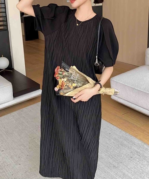 VIBGYOR(ヴィブジョー)の「FReePLACe/ゆったりストレートワンピース X12896(ワンピース・レディース・ブラック・LARGE)」の2枚目の写真
