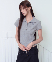 サイドシャーリングカラー半袖Tシャツ[メランジグレー]
