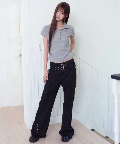 THE GREEN LAB（ザグリーンラボ）の「サイドシャーリングカラー半袖Tシャツ[メランジグレー]（ポロシャツ・レディース・その他・FREE）」の4枚目の写真