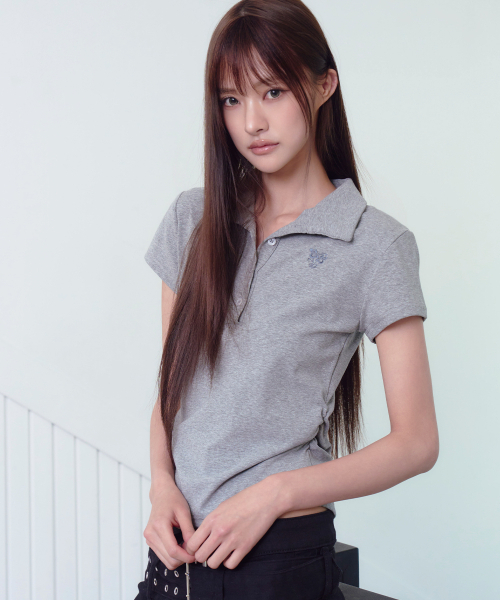 THE GREEN LAB（ザグリーンラボ）の「サイドシャーリングカラー半袖Tシャツ[メランジグレー]（ポロシャツ・レディース・その他・FREE）」の5枚目の写真