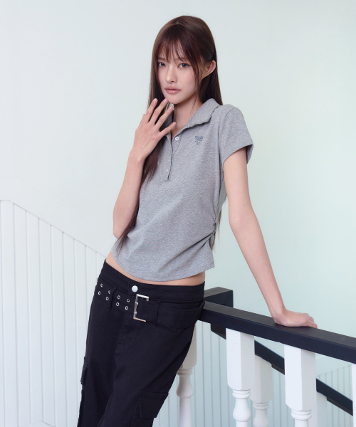 THE GREEN LAB（ザグリーンラボ）の「サイドシャーリングカラー半袖Tシャツ[メランジグレー]（ポロシャツ・レディース・その他・FREE）」の7枚目の写真