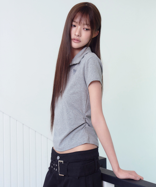 THE GREEN LAB（ザグリーンラボ）の「サイドシャーリングカラー半袖Tシャツ[メランジグレー]（ポロシャツ・レディース・その他・FREE）」の9枚目の写真