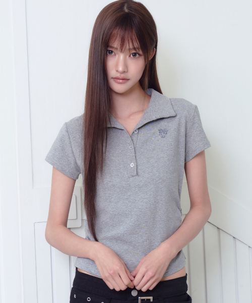 THE GREEN LAB（ザグリーンラボ）の「サイドシャーリングカラー半袖Tシャツ[メランジグレー]（ポロシャツ・レディース・その他・FREE）」の10枚目の写真
