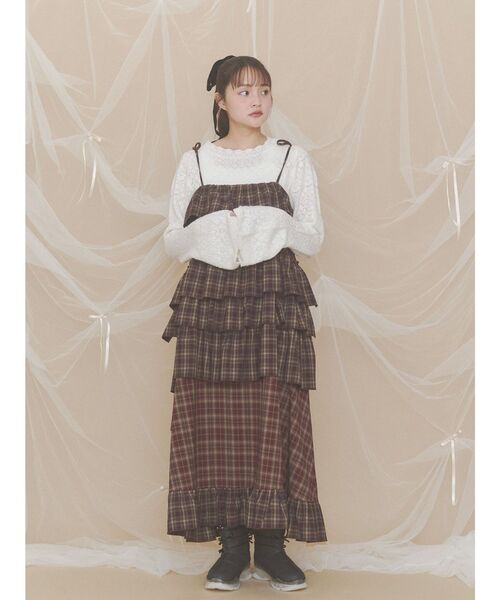 merry jenny(メリージェニー)の「イレギュラーチェックキャミワンピース(ワンピース・レディース・ボルドー/ブラック・FREE)」の4枚目の写真