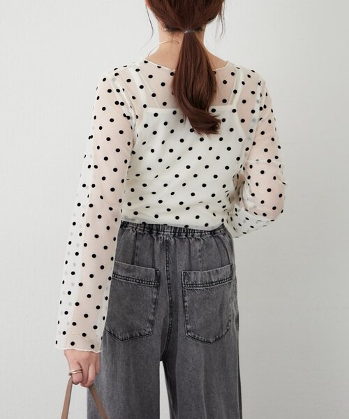 Remind me and forever(リマインドミーアンドフォーエバー)の「【2set】チュールドットプルオーバー+キャミ(Tシャツ/カットソー・レディース・アイボリー/ブラック/ブラウン・FREE)」の7枚目の写真