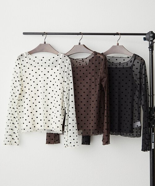 Remind me and forever(リマインドミーアンドフォーエバー)の「【2set】チュールドットプルオーバー+キャミ(Tシャツ/カットソー・レディース・アイボリー/ブラック/ブラウン・FREE)」の10枚目の写真