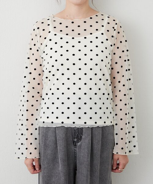 Remind me and forever(リマインドミーアンドフォーエバー)の「【2set】チュールドットプルオーバー+キャミ(Tシャツ/カットソー・レディース・アイボリー/ブラック/ブラウン・FREE)」の11枚目の写真