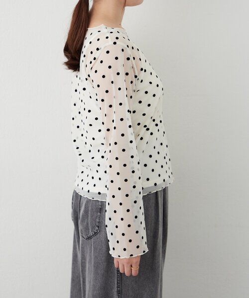 Remind me and forever(リマインドミーアンドフォーエバー)の「【2set】チュールドットプルオーバー+キャミ(Tシャツ/カットソー・レディース・アイボリー/ブラック/ブラウン・FREE)」の12枚目の写真