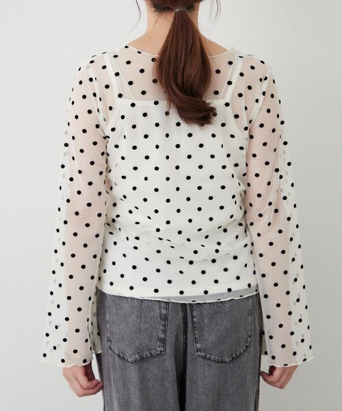 Remind me and forever(リマインドミーアンドフォーエバー)の「【2set】チュールドットプルオーバー+キャミ(Tシャツ/カットソー・レディース・アイボリー/ブラック/ブラウン・FREE)」の13枚目の写真