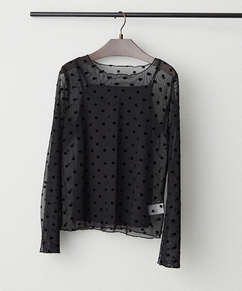Remind me and forever(リマインドミーアンドフォーエバー)の「【2set】チュールドットプルオーバー+キャミ(Tシャツ/カットソー・レディース・アイボリー/ブラック/ブラウン・FREE)」の17枚目の写真