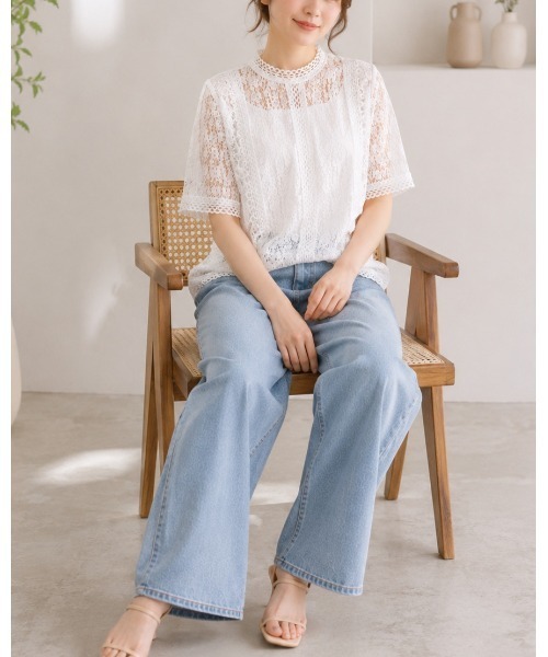 FAZVY(ファズビー)の「繊細レースで華やぐ 大人フェミニン半袖ブラウス(シャツ/ブラウス・レディース・ホワイト・FREE)」の7枚目の写真